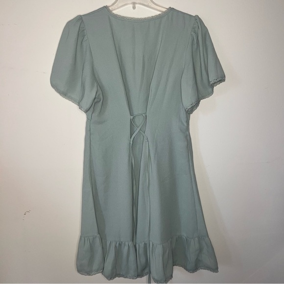 Urban Outfitters Dress Sage Green Mini Vneck Tie Back Size Large - Picture 11 of 11